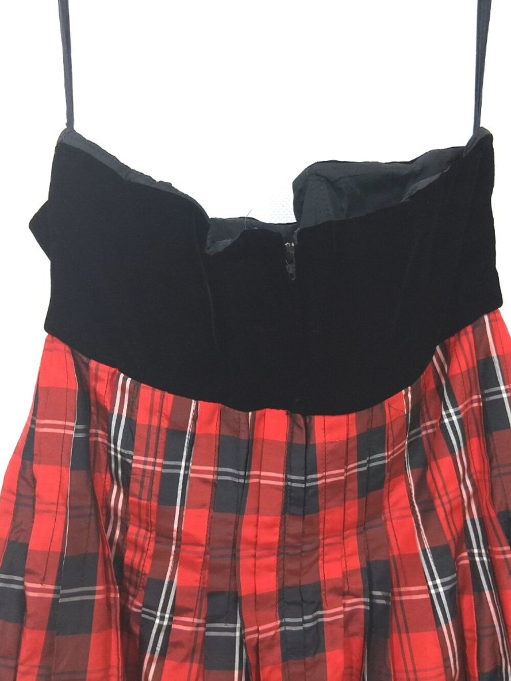 Vintage Black Velvet Silk Dress Set Size 10, Fits Like a Sz M 8 Black Red Plaid - Picture 5 of 16